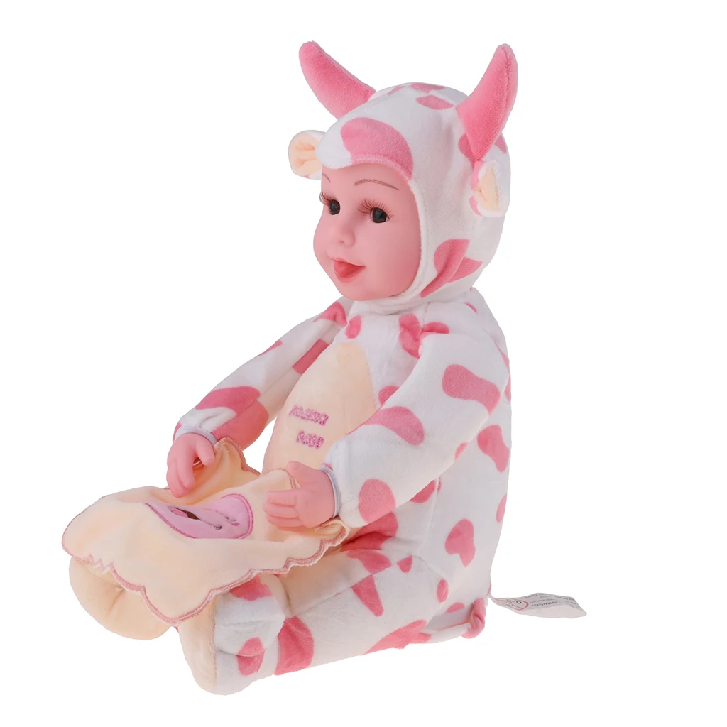 Infant Sleeping Appease Toys - Real Touch Soft Reborn Kits Newborn Baby Doll - Stuffed Animal Toys - Plush Baby Cow Doll Pink