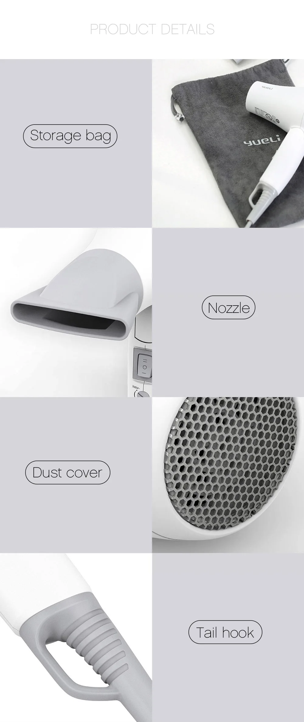 Xiaomi Yueli Mini 1200W Folding Handle Hair Dryer Dual Votage for Home / Travel
