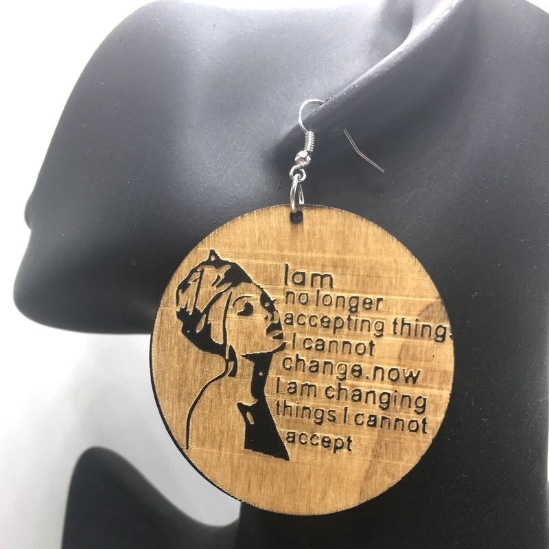 

Change Word Power Afro Hair Wooden Earrings