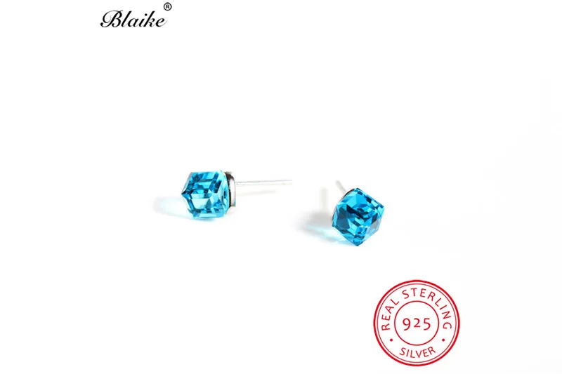 Blaike Mystic Rainbow Fire Topaz Crystal Square Stud Earrings For Women Real 925 Sterling Silver Gradient Earrings Fine Jewelry - Цвет камня: 03