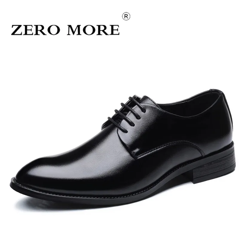 

ZERO MORE Mens Shoes Casual Formal Work Solid Designer Shoes Men Lace Up Hot Sale Dress Pointed Toe Derby Shoes Luxury Brand