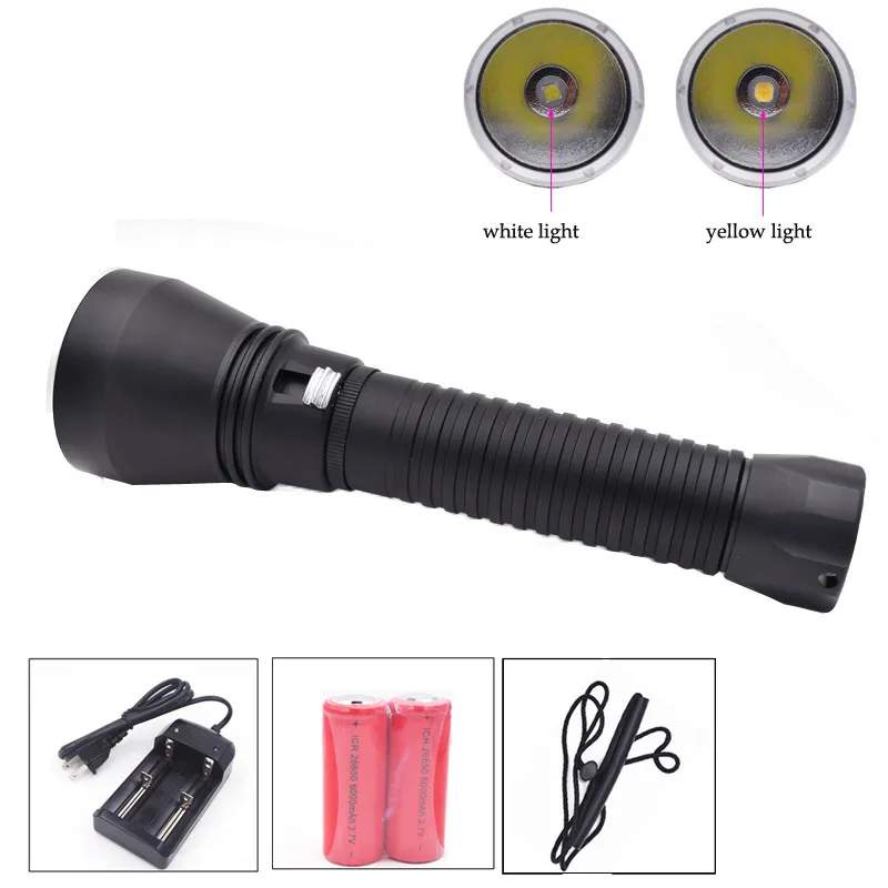 

Super Brightness Waterproof XHP70 LED Yellow White Light 8000 Lumens Diving Flashlight lanterna 26650 led Torch Underwater 100M