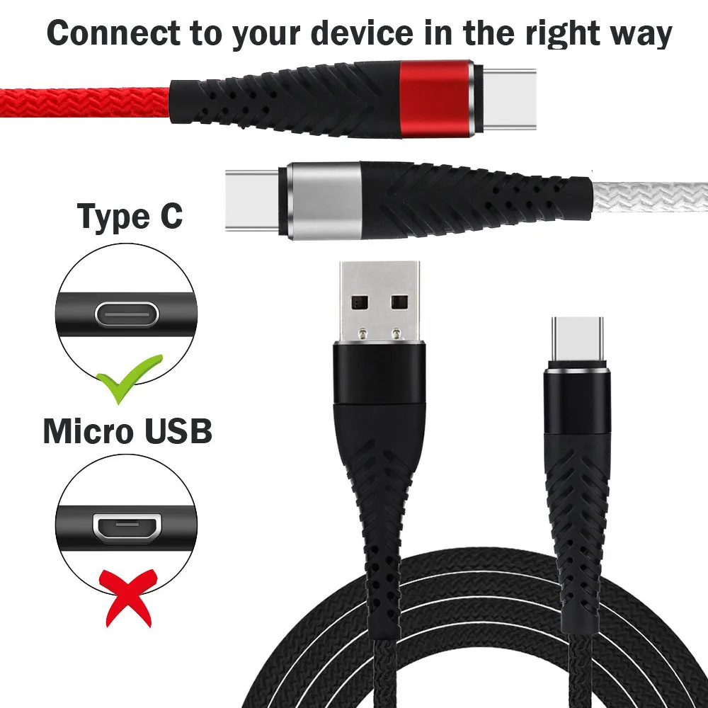 

1M 2A Type C USB Fish Tail Braided Durable Cable 480 Mbps Data Transfer Fast Charging Bold Tinned Copper wire For Samsung S9