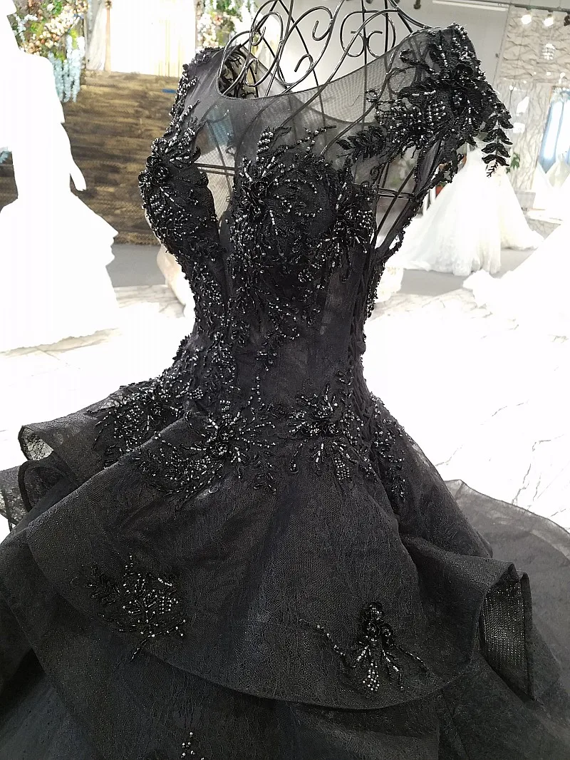 CloverBridal высокое качество органза кружевной длинный шлейф бисером без рукавов черное свадебное платье 100 см хвост стороны ленты