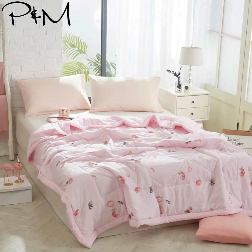 

2019 Pink Strawberry Stitching Comforter Wash Polyester Fabric Thin Summer Quilt Air-condition Polyester Twin Full Queen Size