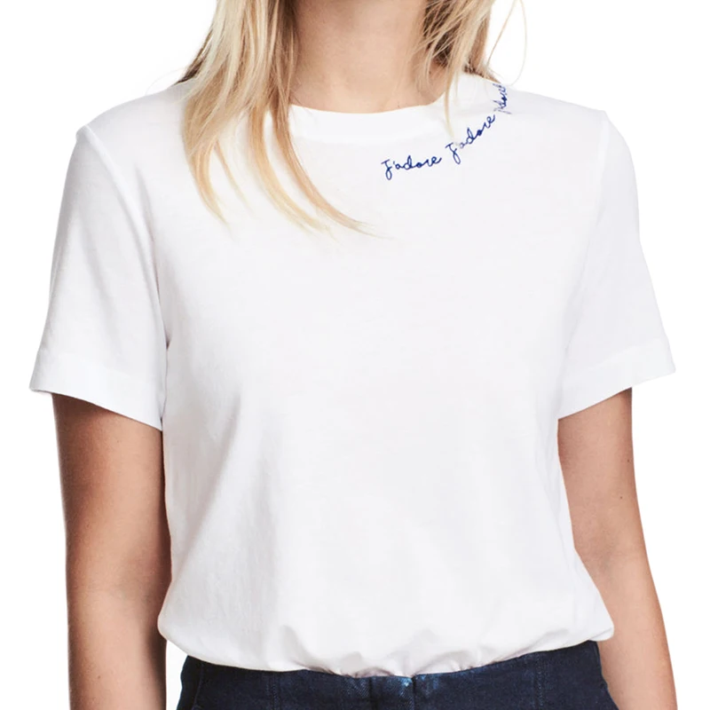 

HDY Haoduoyi Preppy Style T-Shirts Brief Loose Casual High New Arival Letters Embroidery Short Sleeve T-Shirts O-Neck Short