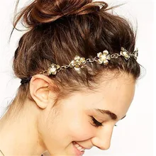 FashionWomen металлическая головная цепь эластичный с цветочным принтом повязка на голову, Мода головная повязка, аксессуары для волос