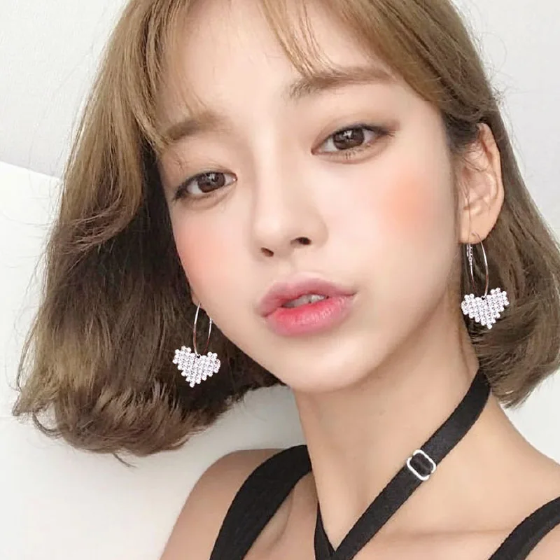 

New Fashion Jewelry Hot Sale Exaggeration Hoop Love Heart Fine Zircon Earrings For Woman Accessories Best Gift