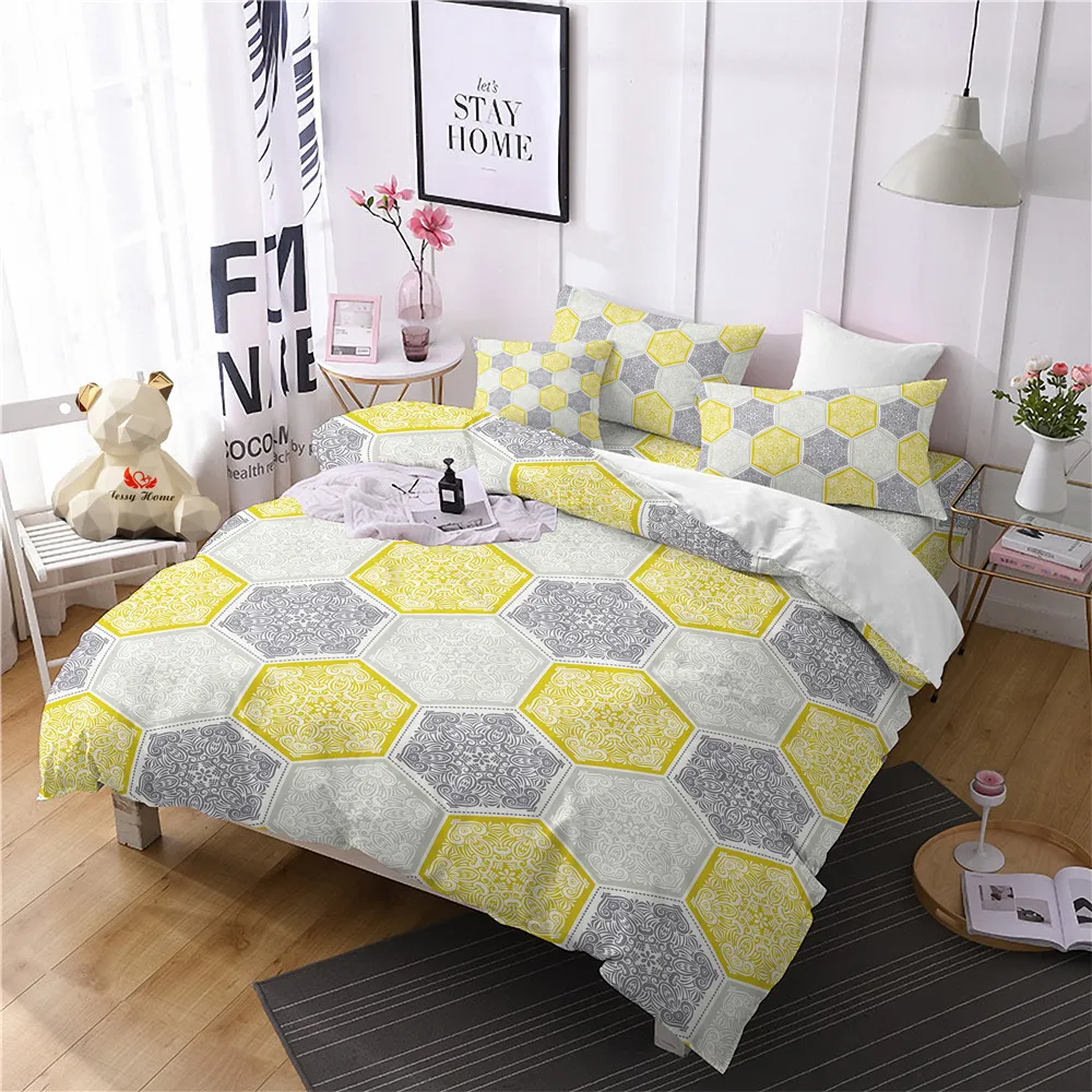 Ethnic Yellow Comforter Bedding Sets Splice Duvet Cover Set Queen