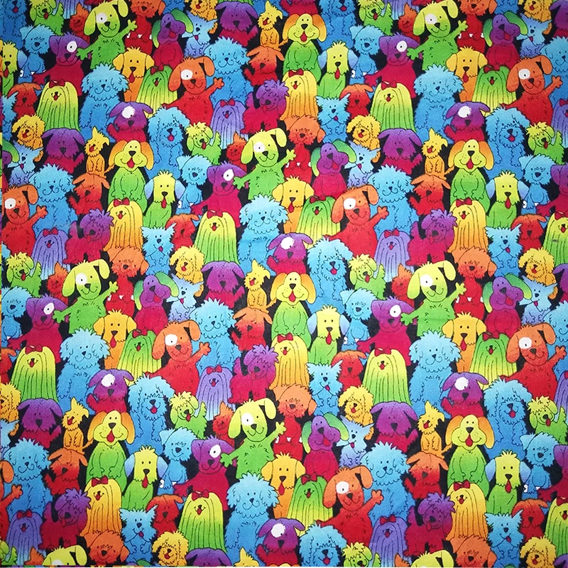 

New Lovely Dog Fabric Cotton Fabric Plain Children Cotton Fabric Colourful Dogs Printed Sewing Patchwork DIY Baby Dress Clothing