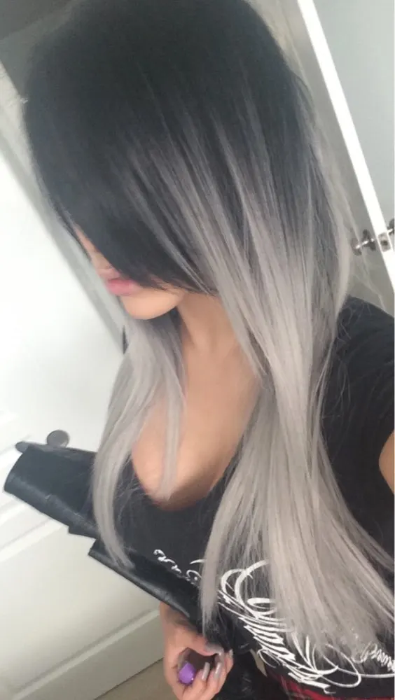 Fashion Straight Ombre Grey Synthetic Lace Front Wig Glueless Long