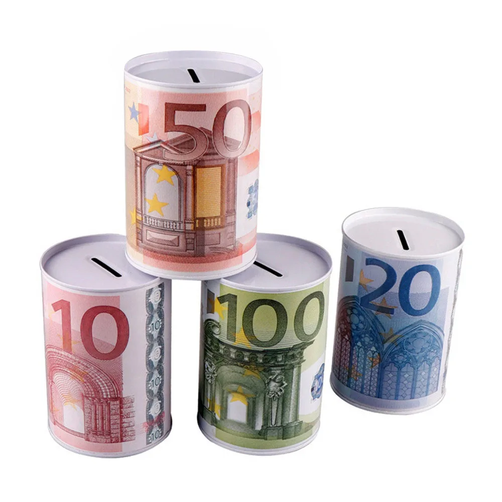 

Euro Dollar Money Box Safe Cylinder Piggy Bank Banks For Coins Deposit Storage Boxes Home Decoration 10 20 50 100 10 Dollars