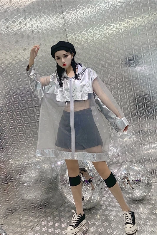 Neploe Harajuku серебряная Солнцезащитная куртка 2019 летнее пальто с капюшоном и длинным