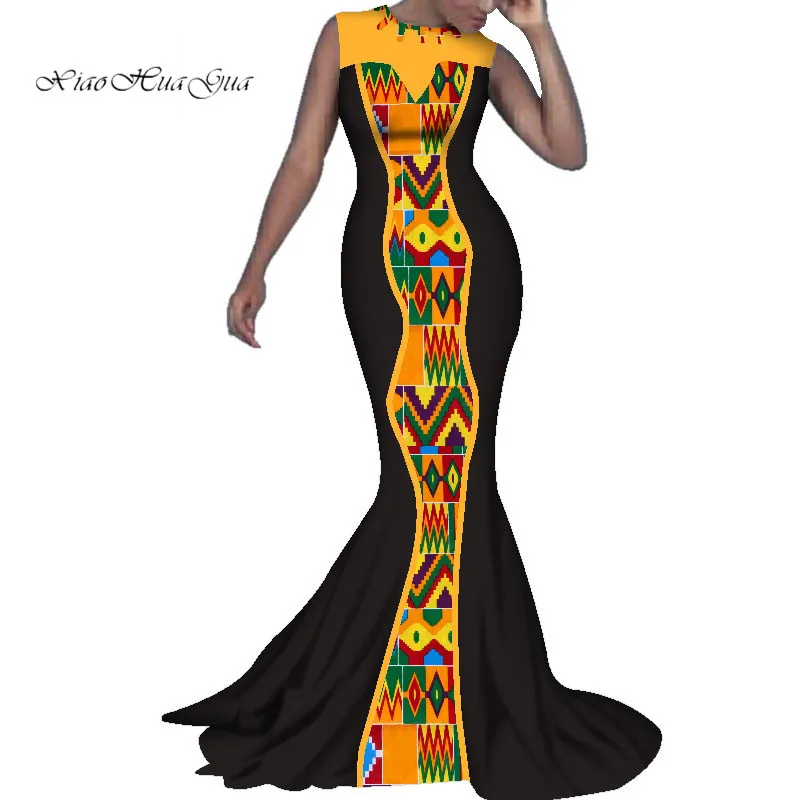 Bazin Riche сексуальное платье в стиле пэчворк африканская женская одежда Vestidos вечерние Новые африканские длинные платья русалки с принтом для