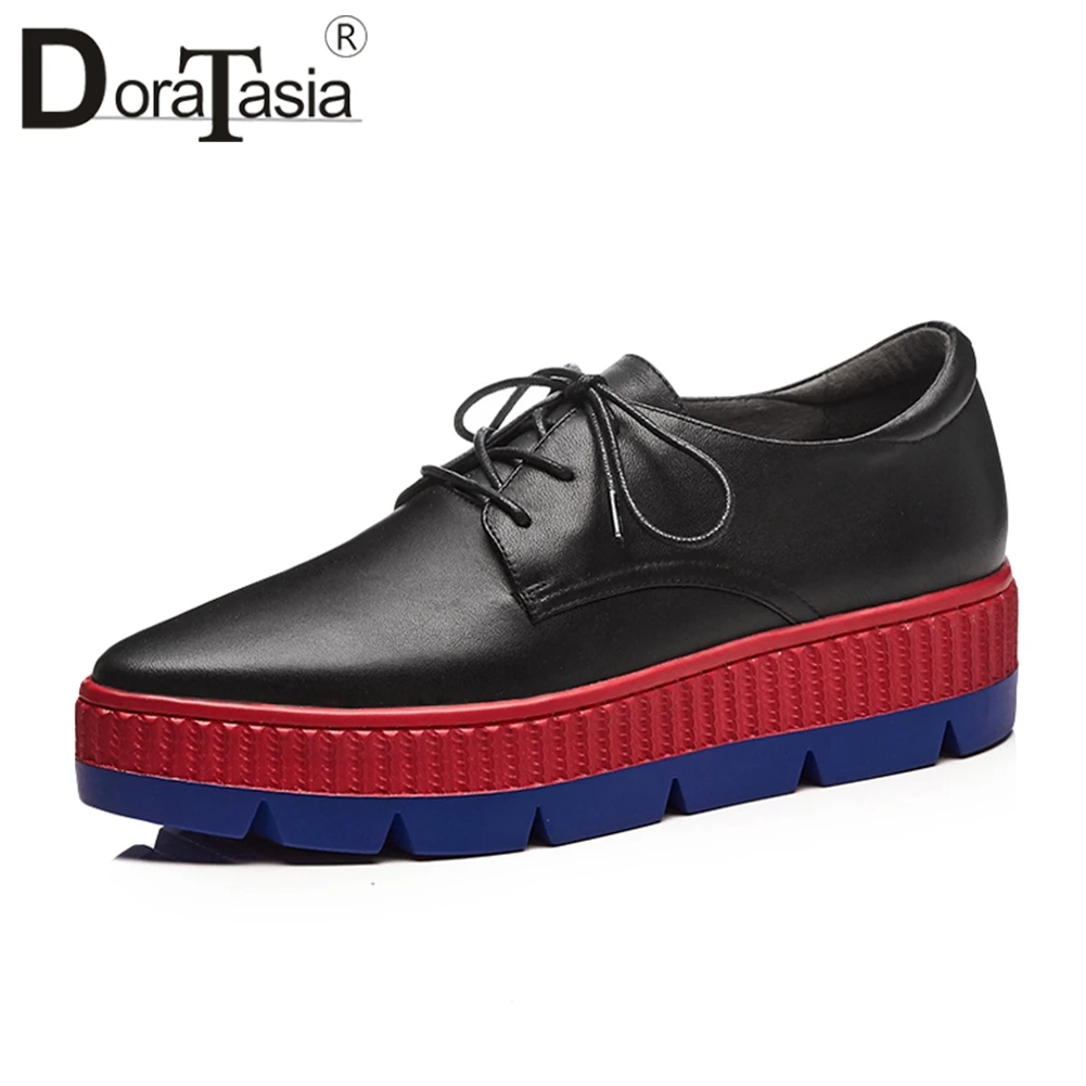 

DORATASIA 2019 Autumn Brand Genuine Leather Women Flat Platform Shoes Female Fashion mixed-color lace-up Casual Shoes Woman
