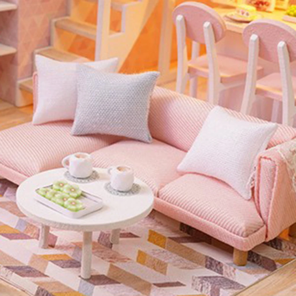 1:24 DIY Dollhouse with Furniture, Wooden Dolls House 3D Diorama Wooden Pink Princess Duplex Apartment Model Kit