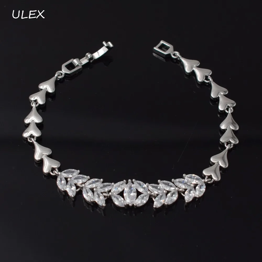

New Trendy 2018 Cubic Zirconia Jewelry Silver Color Leaf Charm CZ Crystal Female Bracelets Bangles For Women zz2