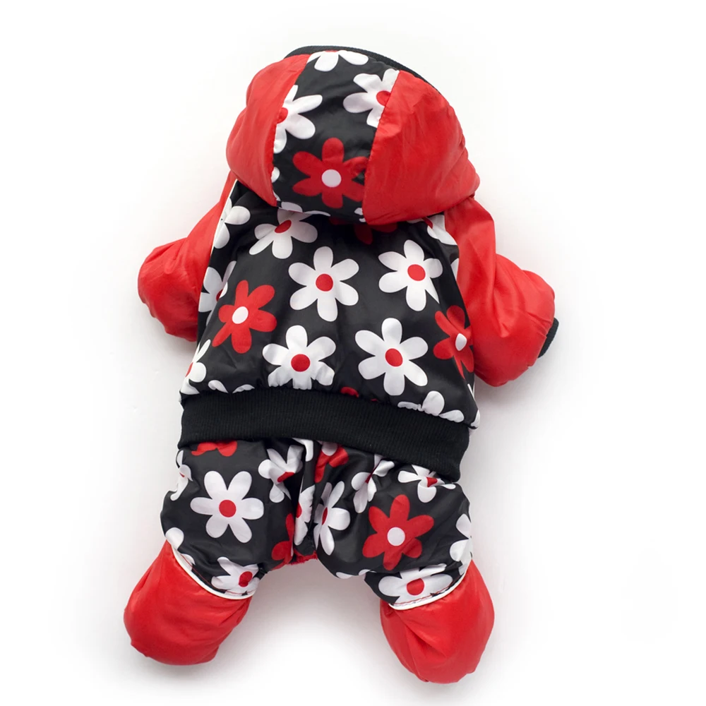 

Dimensional Grid or Flowers Pattern Dog Clothes Winter Doggie Overalls Warm Pet Clothes Four-legged Jumpsuit Coat Kitten Clothes