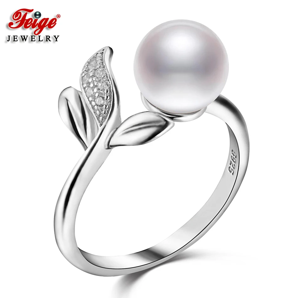 

Feige 925 Sterling Silver Finger Ring New Design Accessories 7-8mm White Freshwater Pearl Rings for Women Anillos Fine Jewelry