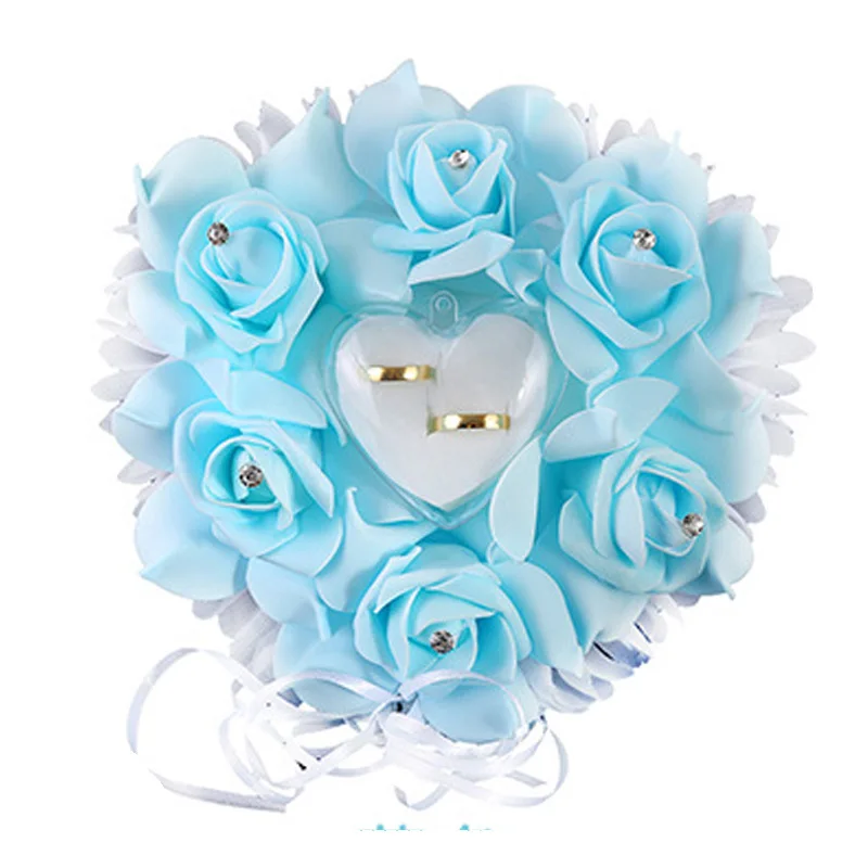 Подушка Platic Box розы цветы свадебное кольцо Подушка стразы в форме сердца жемчуг свадебные сувениры