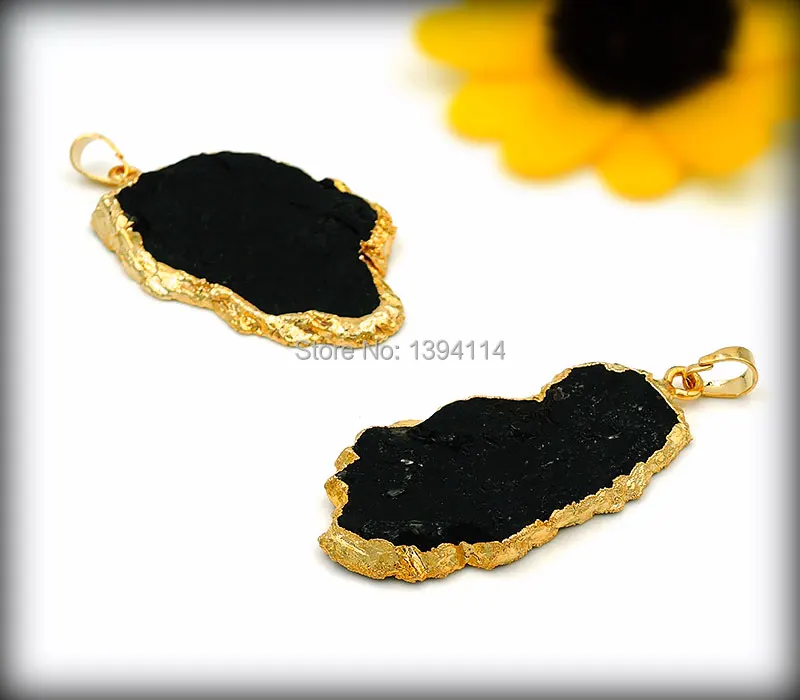 Черный турмалин нерегулярный кулон 24 k золото 45 50 мм длиной|pendant 24k gold|black tourmalineblack