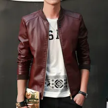 Мужская синяя красная черная мотоциклетная кожаная куртка, приталенная Повседневная байкерская куртка из искусственной кожи, мужская куртка из искусственной кожи на молнии со стоячим воротником, Мужское пальто из искусственной кожи