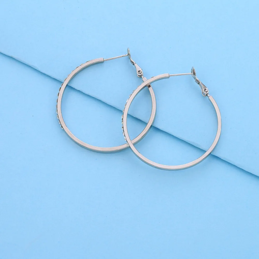 Большие круглые серьги со стразами простые серьги-кольца серьги, Серебристые серьги для женщин Модный ювелирный подарок