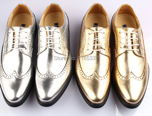 New Arrival brand Gold Silver men's dress shoes men's leather dress ...