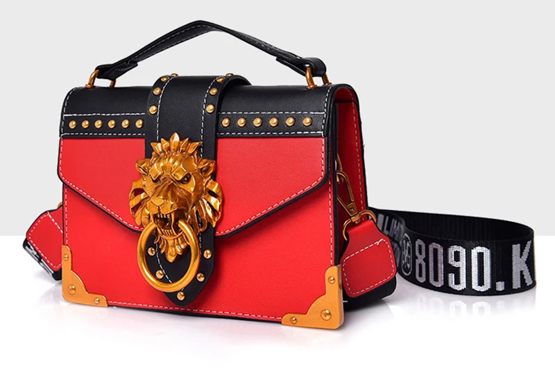 Fashion Women Handbag Lion Head Lock Small Square Pack Crossbody Shoulder Feamle Tote Bags Ladies Casual Rivet Wallet SS0419 (7)