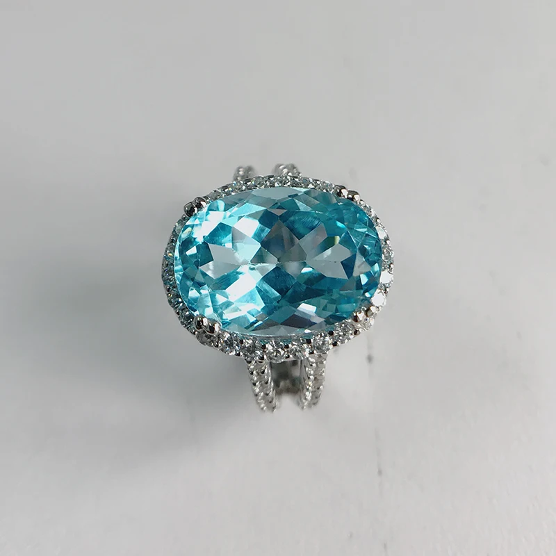 QYI 925 Sterling Silver Halo Engagement Rings 6.0 Ct Big Oval Natural Sky Blue Topaz Dinner Party Jewelry Luxury Gemstone Ring