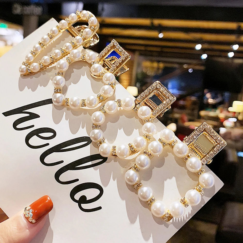 

1 Pc Fashion Fairy Simple Pearl Rhinestone duckbill clip Hair Clips Romantic Temperament Side Clip Girls Women Hair accessories