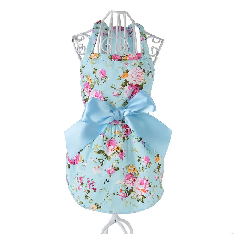 

XS-XL Summer Small Floral Flower Printed Stretch Yarn Dog Beach Princess Dress Pets Dogs Clothes Puppy Cats Pets Costume Dress