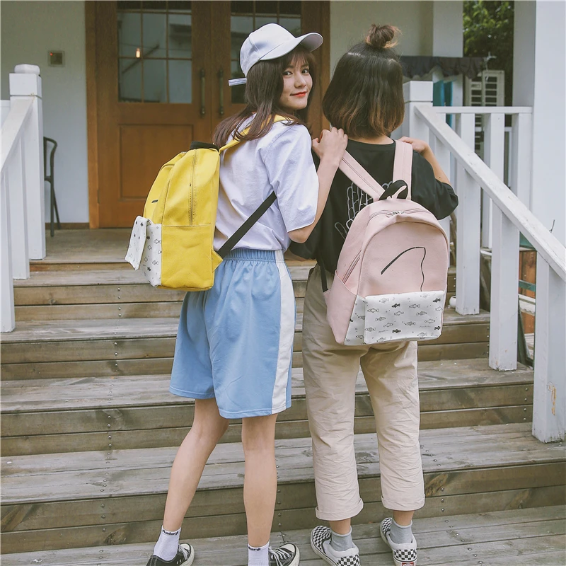 Menghuo 2 Pcsset Women Backpacks Cute Fish School Bag for Teenage Girls Printing Canvas Backpack Ladies Shoulder Bags Mochilas (39)