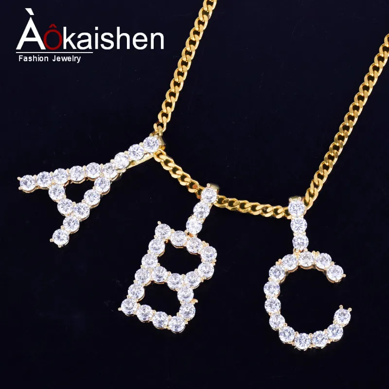 

Zircon Tennis Letters Necklaces & Pendant Custom Name Charm For Men/Women Gold Silver Fashion Hip Hop Jewelry with Cuban chain