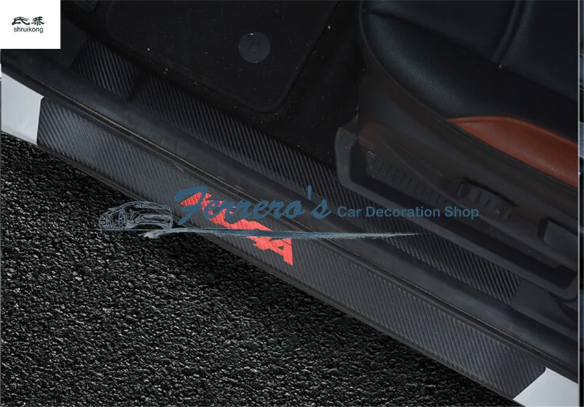 4 шт./лот, наклейка для стайлинга автомобилей, углеродное волокно, зерно, искусственная кожа, дверной порог, декоративный чехол для 2013- FORD KUGA