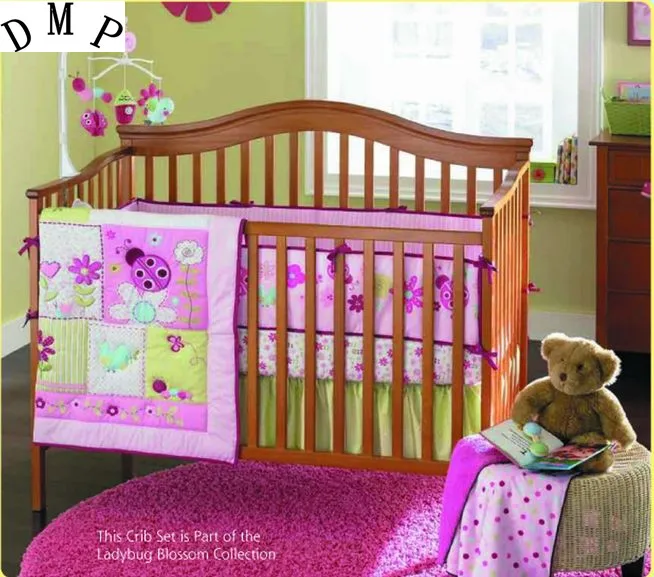 

Promotion! 4pcs embroidered Baby Bedding Set Baby cradle crib cot bedding set cunas ,include(bumper+duvet+bed cover+bed skirt)