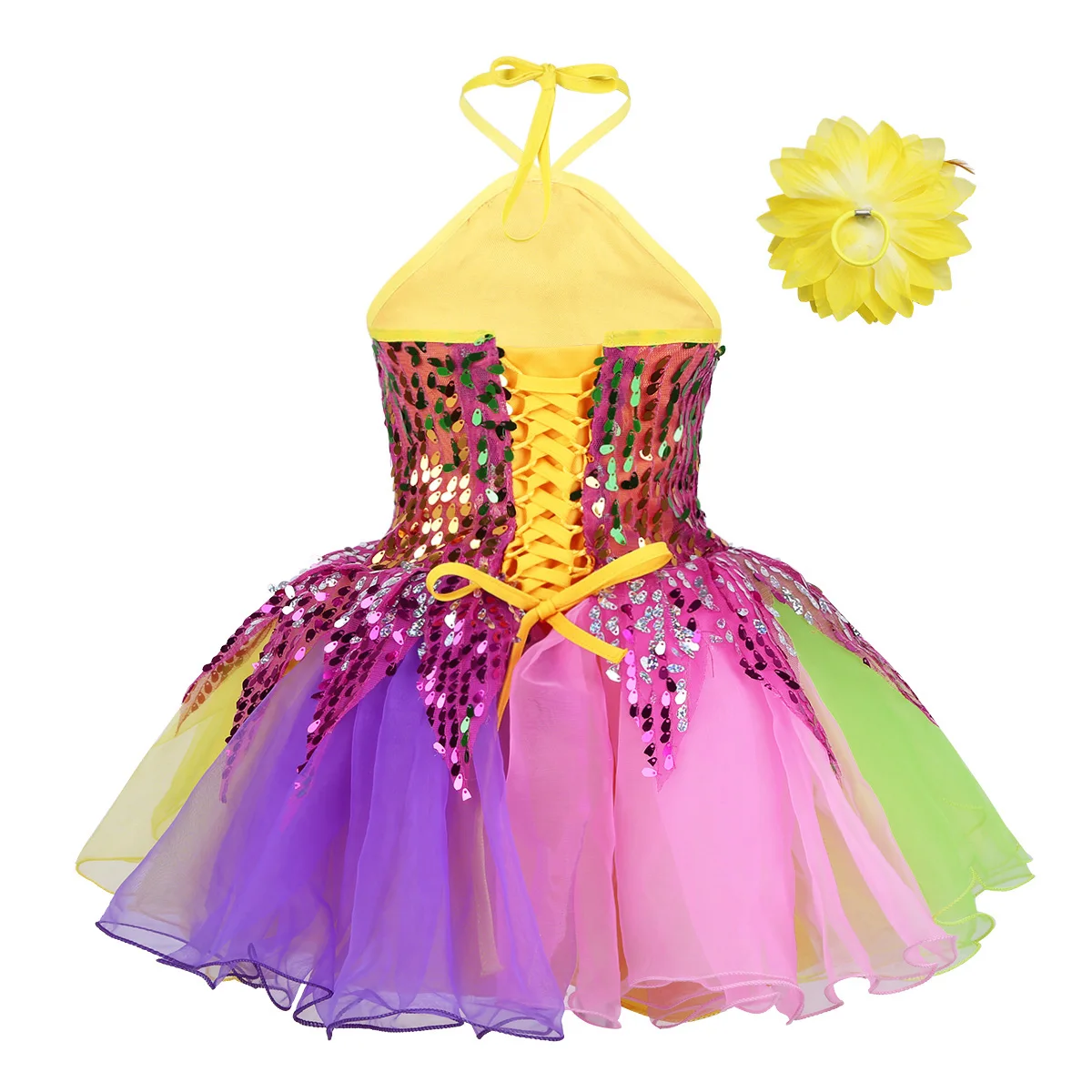Детские танцевальные костюмы для девочек, платье-пачка с цветочной аппликацией и блестками, с браслетом, балетные балетный зал, танцевальная юбка-пачка для соревнований, платье