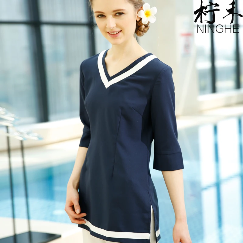 

2017 Spring New Designs Work Clothing Custom Made V neck Split Tops Nurse SPA Sets Beauty Uniforms Overalls Nailpara Workwear