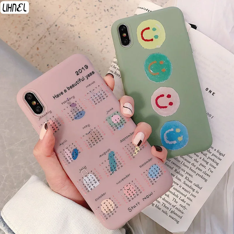 

Matcha Green Soft Silicon Case for iPhone 6 6splus 7 8 8Plus Smile Calendar Etui Fundas for iPhone X XS XR XSmax Cases Coque