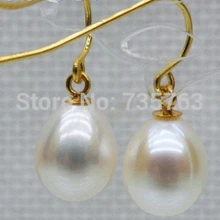 Xiuli 00271 10*11 мм AAA+++ идеальный падение белый south sea pearl мотаться серьги 14KGP желтое золото