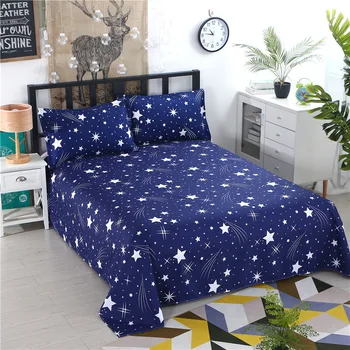 

1pcs Polyester Four Seasons Flat Bedsheet Blue Night Sky Printed Bedding Fitted Sheet Mattress Cover Bed Sheet Bedspreads Cover