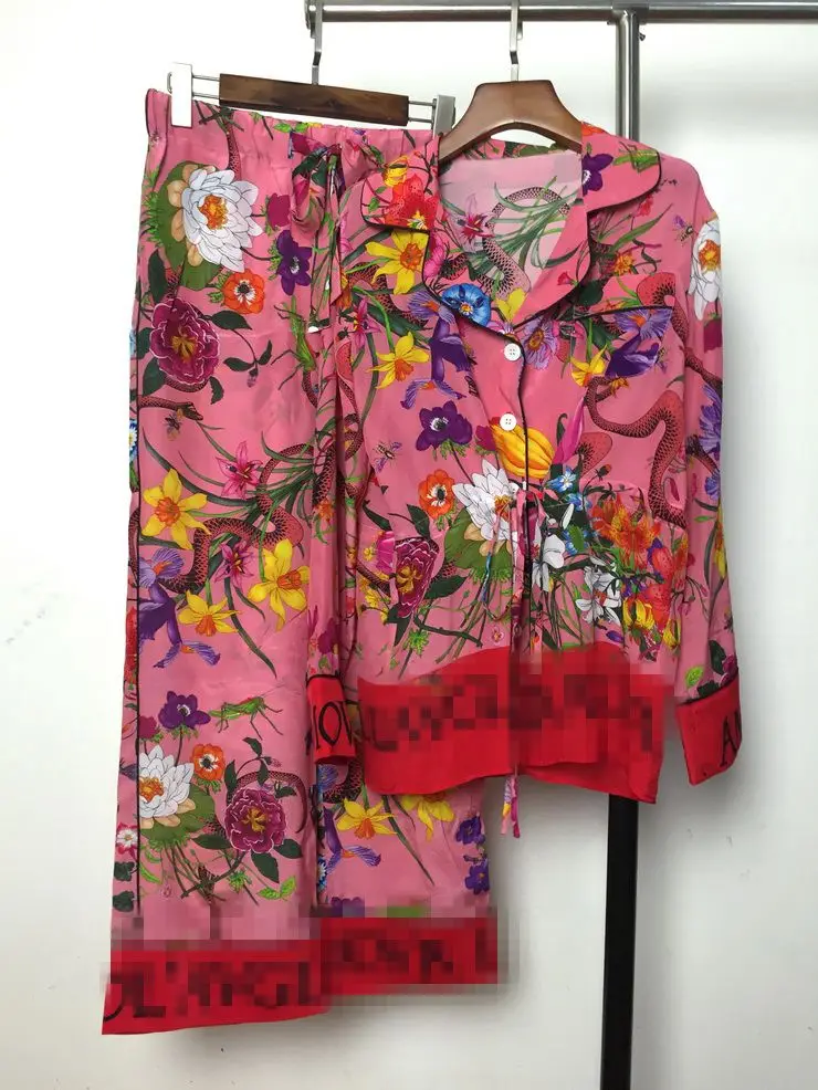 2017 verão mulheres moda de nova cor hit impressão camisa + calça terno 618