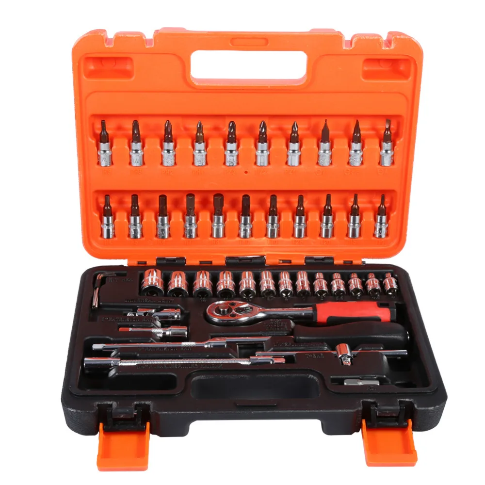 

46pcs/set Ratchet Wrench Set 1/4" Socket Combination Metric Wrench Kit Extension Bar Torque Spanner Car Auto Hand Repair Tools