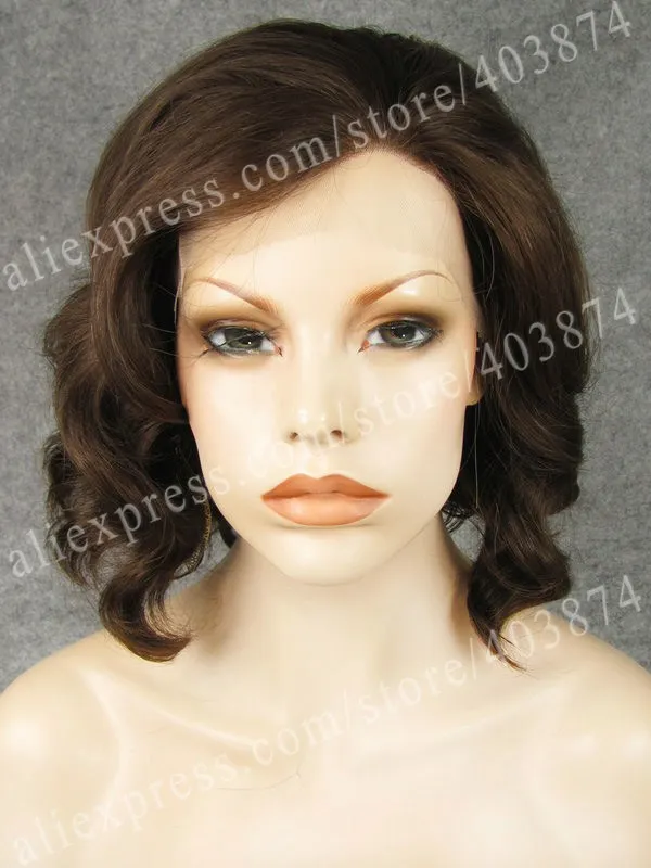 

N20-6/8# Stylish Lady Nature Brown Color Short Body Wavy Synthetic  Lace Front Wig Natural Looking Hairling