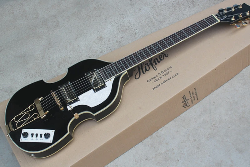 Black Unusual Shape Electric Guitar with White Pearl pickguard,Rosewood