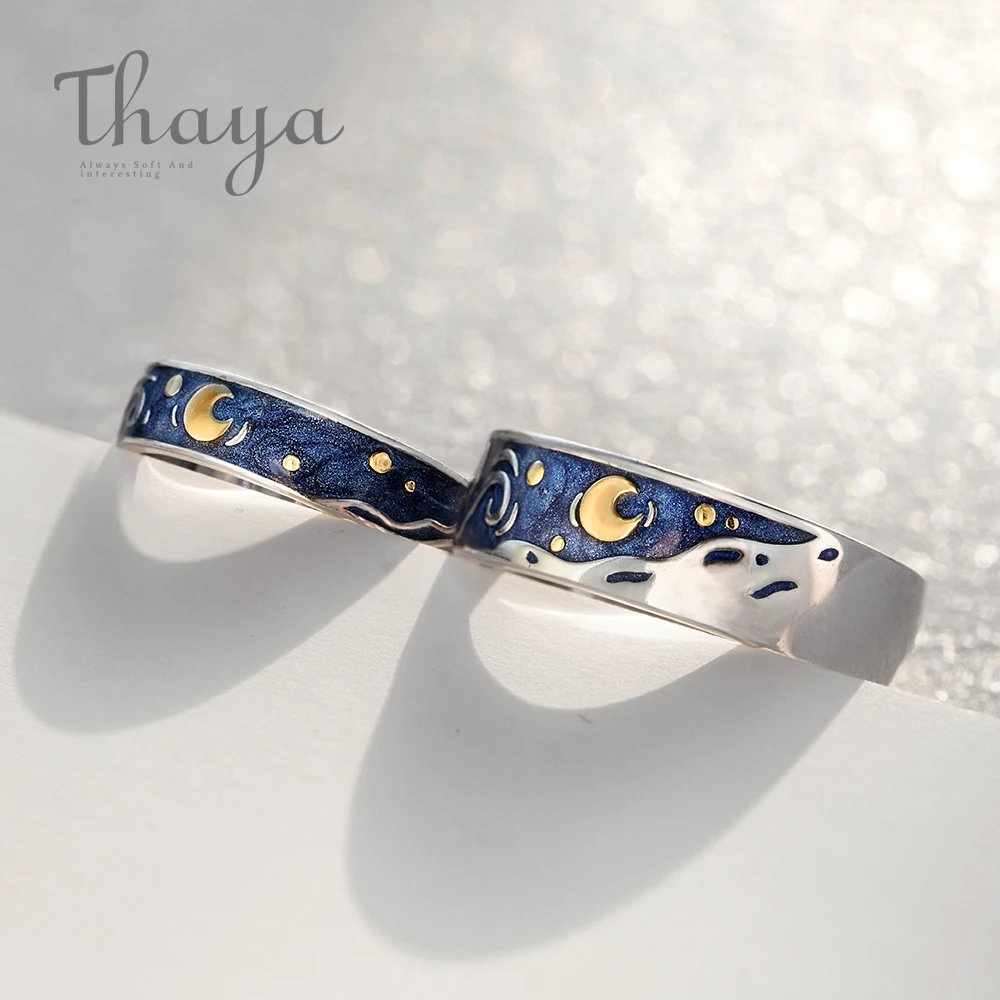 

Thaya Van Gogh's Enamel couple rings Sky Star moon s925 silver Glitter Rings Engagement Ring Wedding Jewelry For Women