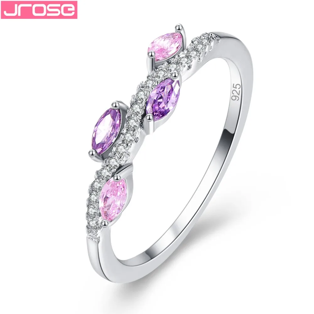 

JROSE Wedding Marquise Cut Pink Purple Yellow Gold White Cubic Zirconia Silver Ring Size 6 7 8 9 Free Shipping For Women Gifts