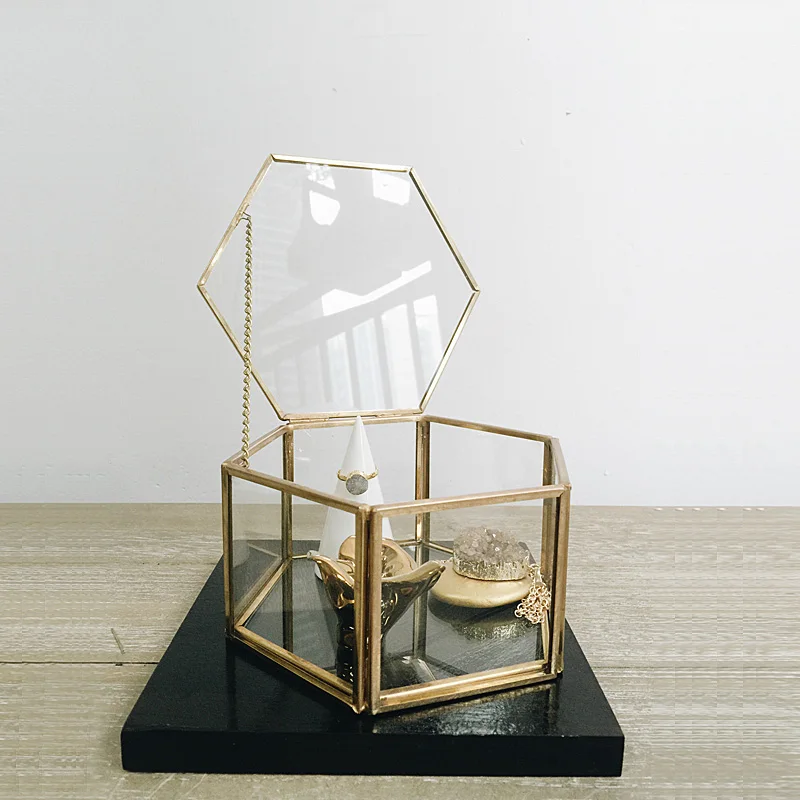 Геометрическая прозрачная стеклянная шкатулка для ювелирных изделий, органайзер, настольный держатель для суккулентов, горшки для растений, коробка для колец, свадебный подарок