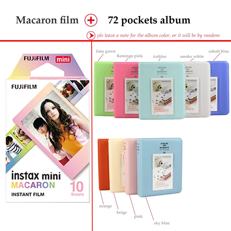 Fujifilm Instax Mini Фильм Макарон 10 листов для Instax Mini 9 8 7s 70 90 25 мгновенная Polariod камера мобильный телефон принтер SP2 SP1 - Цвет: Film and 72P Album