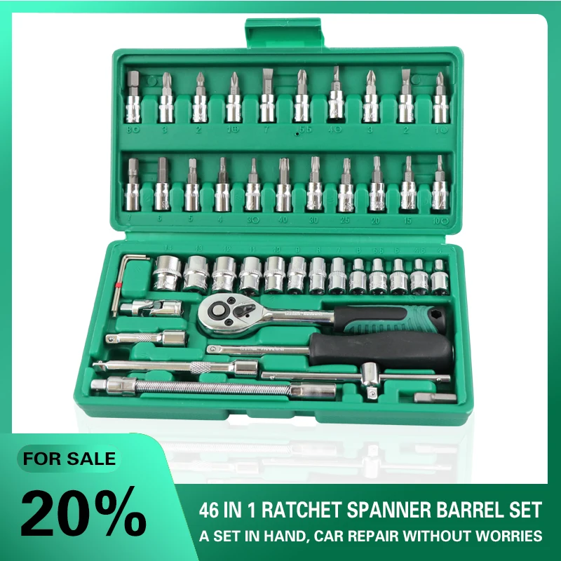 

46PCS mechanic hand ratchet tool set auto socket wrench tools mini repair professional gereedschap kit for car